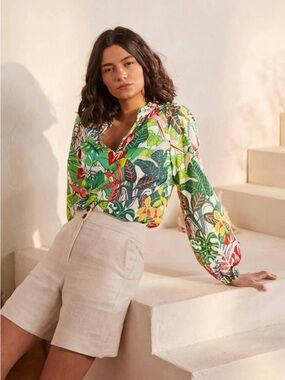 Boden 100% Cotton Heather Palm Leaf Paradise Tropical
Jungle Blouse/Top